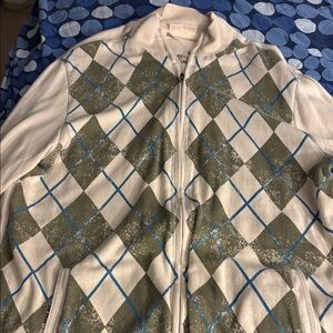 DKNY Argyle Zip-Up Sweater